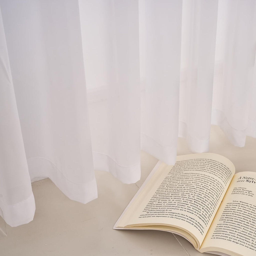102 Inches Long Pure White Curtains for Bedroom Living Room Pinch Pleated Chiffon Sheer Curtains Light Filterring
