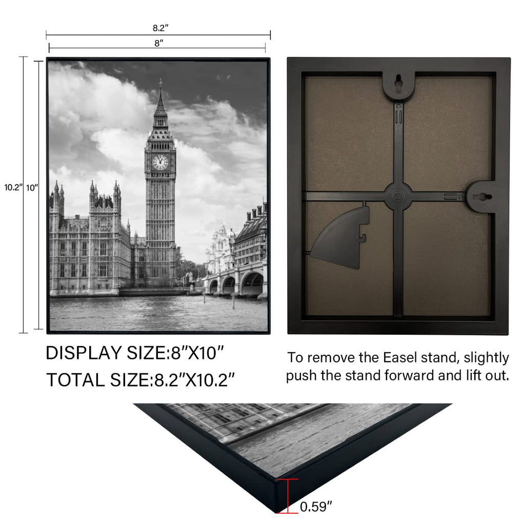 Front Loading Black Picture Frame 8x10 Set of 5 Wall and Table Mounting