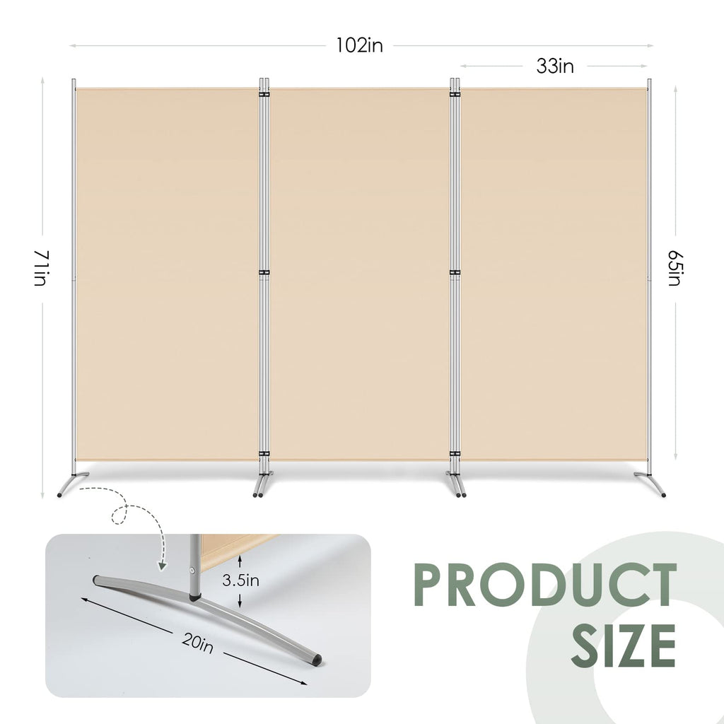 3 Panel Room Divider, 6 Ft Tall Folding Privacy Screen Freestanding Room Partition Wall Dividers, 102''W x 20''D x