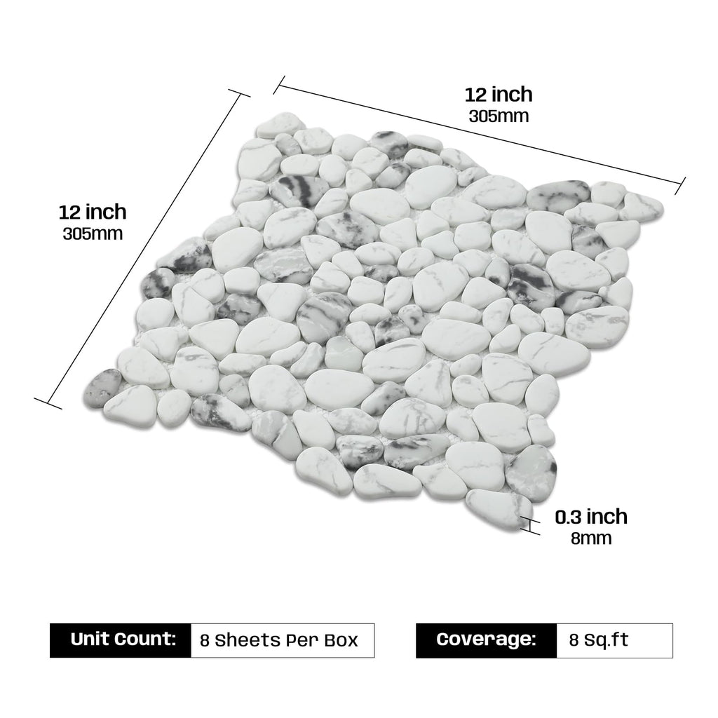 Pebble Tile for Shower Floor, 12"X12" Pebble Mosaic Tile, 8 Sheets