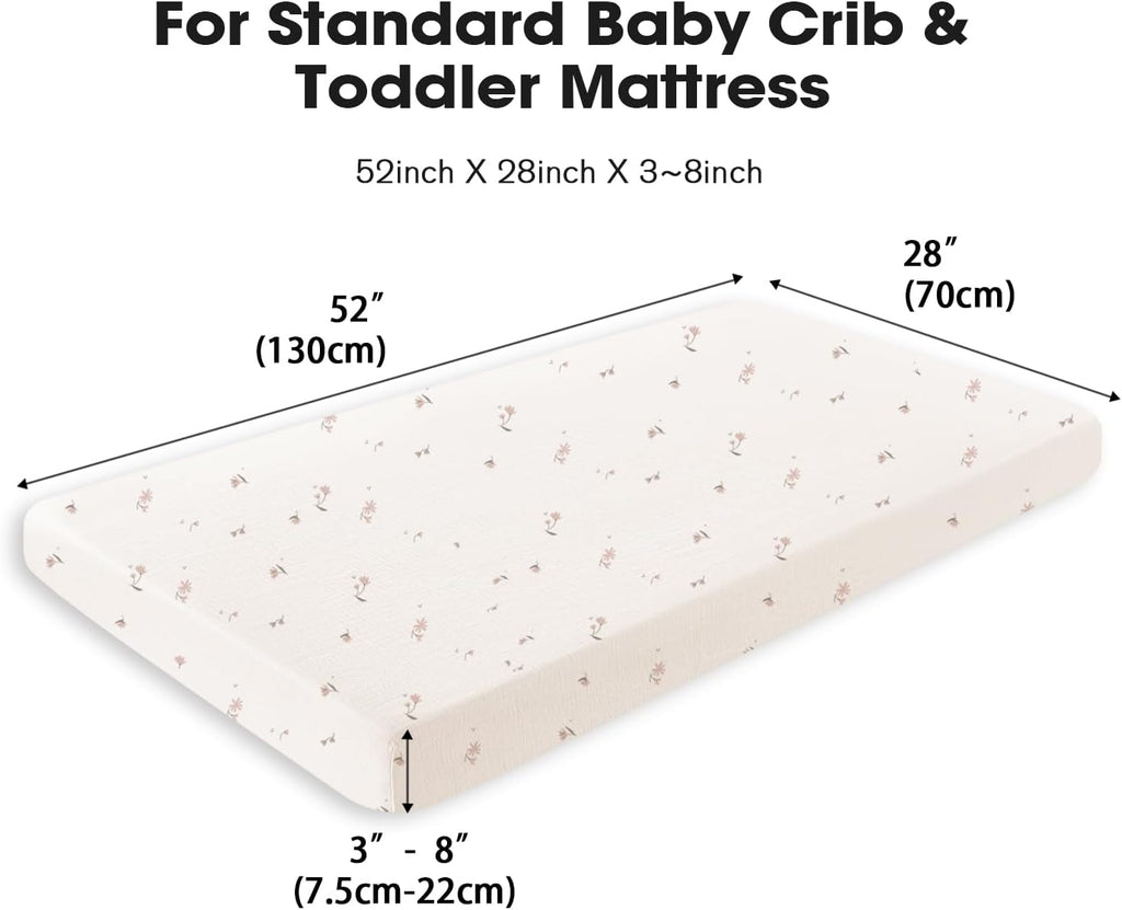 Muslin Crib Sheets Fitted for Boys and Girls 2 Pack, 100% Cotton Baby Bed Sheets Soft Breathable, Neutral Fitted Baby
