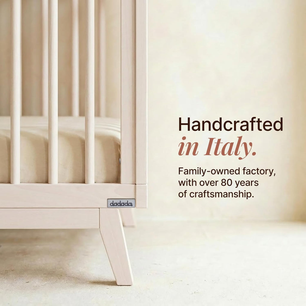 Baby Soho 3-in-1 Convertible Wood Crib Bed, Made in Italy, Washed | Crib to Toddler Bed, GREENGUARD Gold Certified