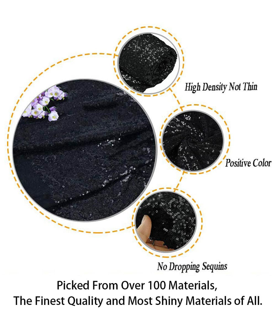 Sequin Fabric 6 Feet Sparkly Fabric by The 2 Yards-Black Around The World Party Decorations -0818S