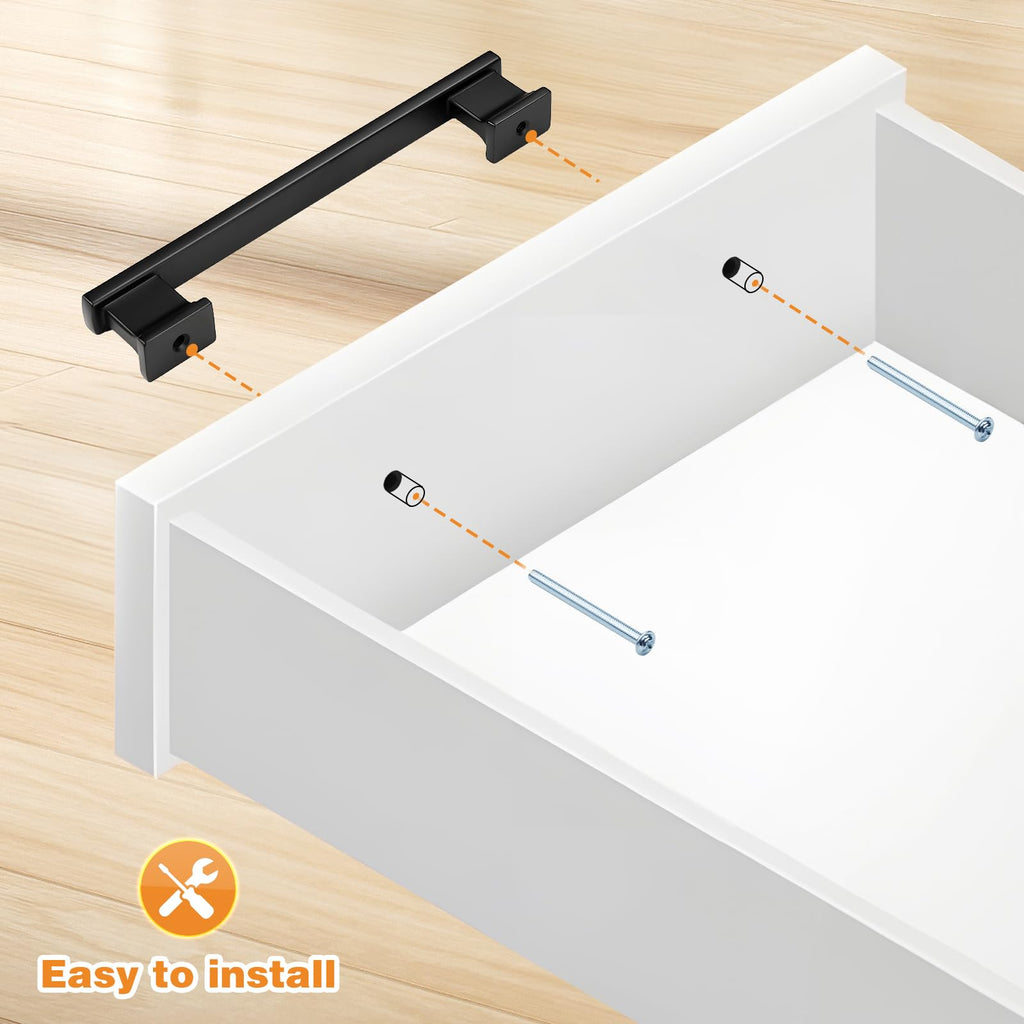 5 Pack Matte Black Kitchen Cabinet Pulls 6.3 Inch (160mm) Hole Centers Cabinet Pulls for Cabinets Cupboard Handles
