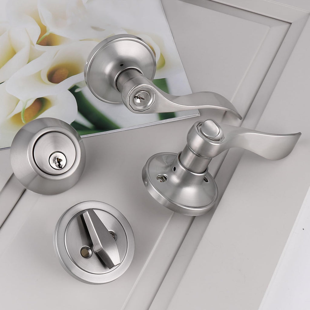 Keyed-Alike Entry Door Lever and Deadbolt Locksets (Single Cylinder Deadbolt Keyed One Side) Satin Nickel Same Key