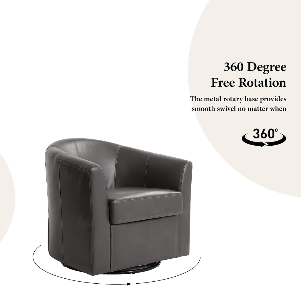 Faux Leather Swivel Accent Chair, Fully Assembled Barrel Chair, Gray