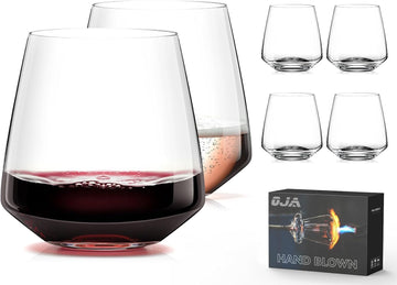 Stemless Wine Glasses Set of 6 13.5oz, Hand Blown Red White Wine Glasses Unique Gifts for Him Her for Birthday