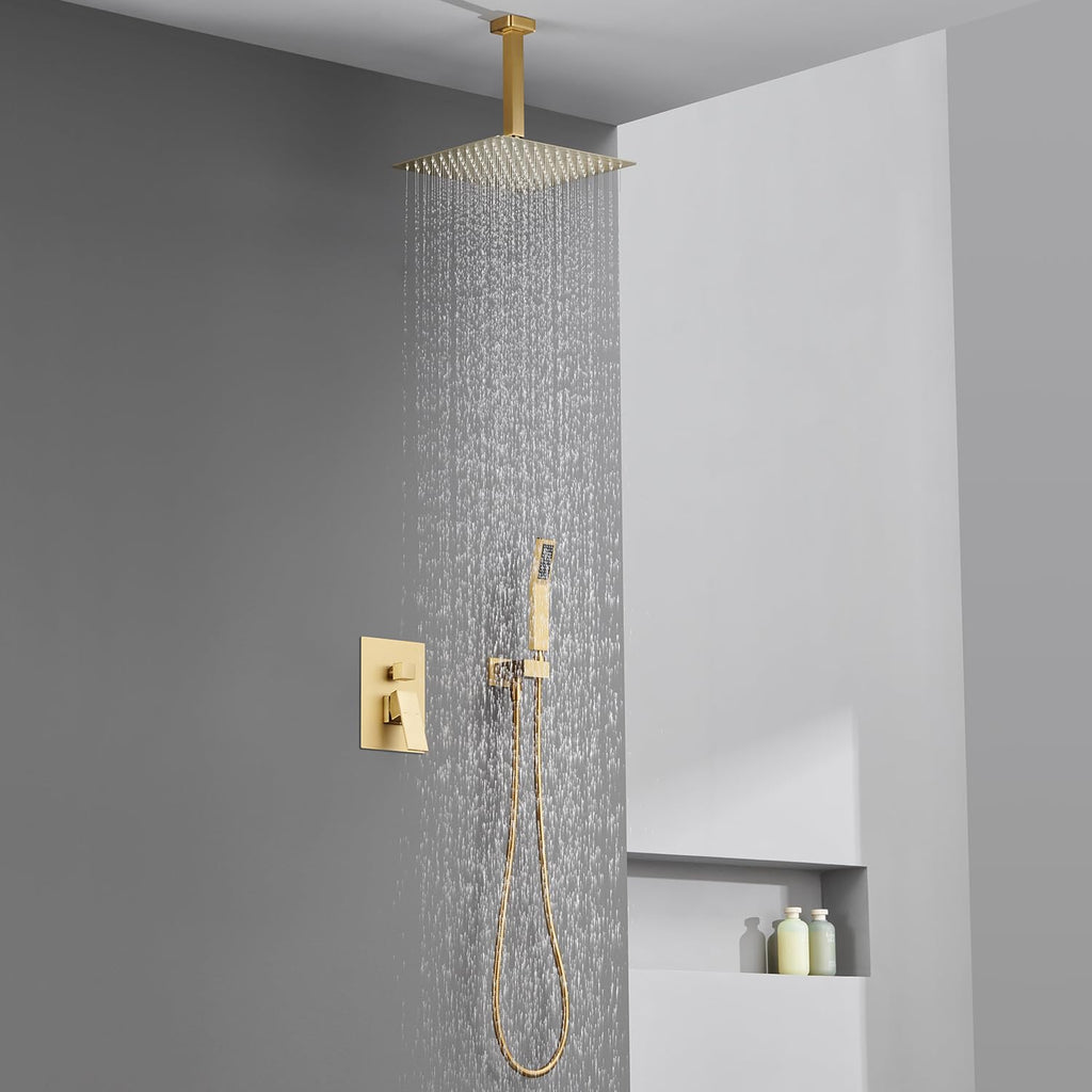 Shower System 12 Inch Ceiling Mount Shower Faucet Set Brushed Gold