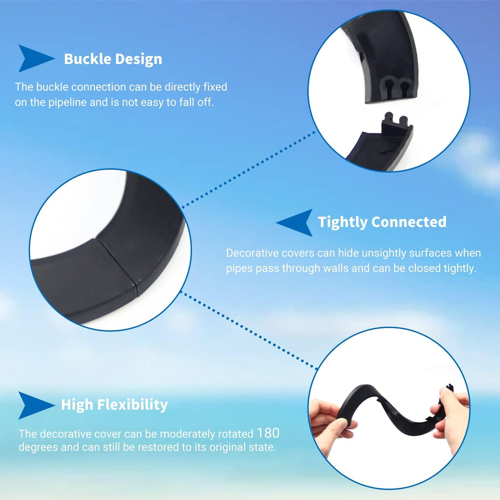 Fit 1/2" Black Plastic PP Pipe Cover - 16mm (5/8") Flange Water Pipe Decoration Escutcheon 4Pcs
