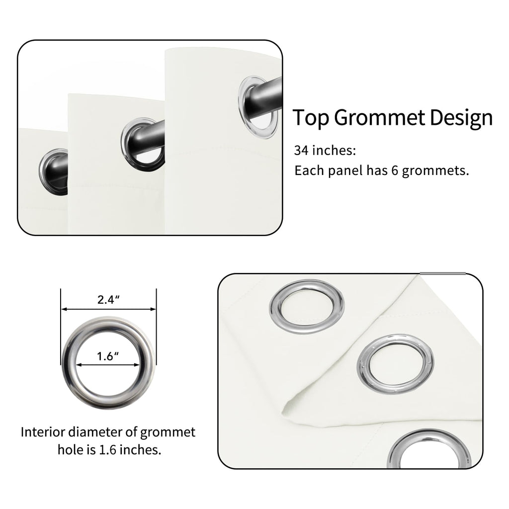 Thermal Grommet Curtains, 2 Panels 34x54 in, Ivory