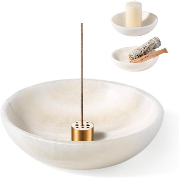 Natural Marble Incense Holder, Incense Holder for Sticks with 9 Holes, Handmade Incense Burner Ash Catcher