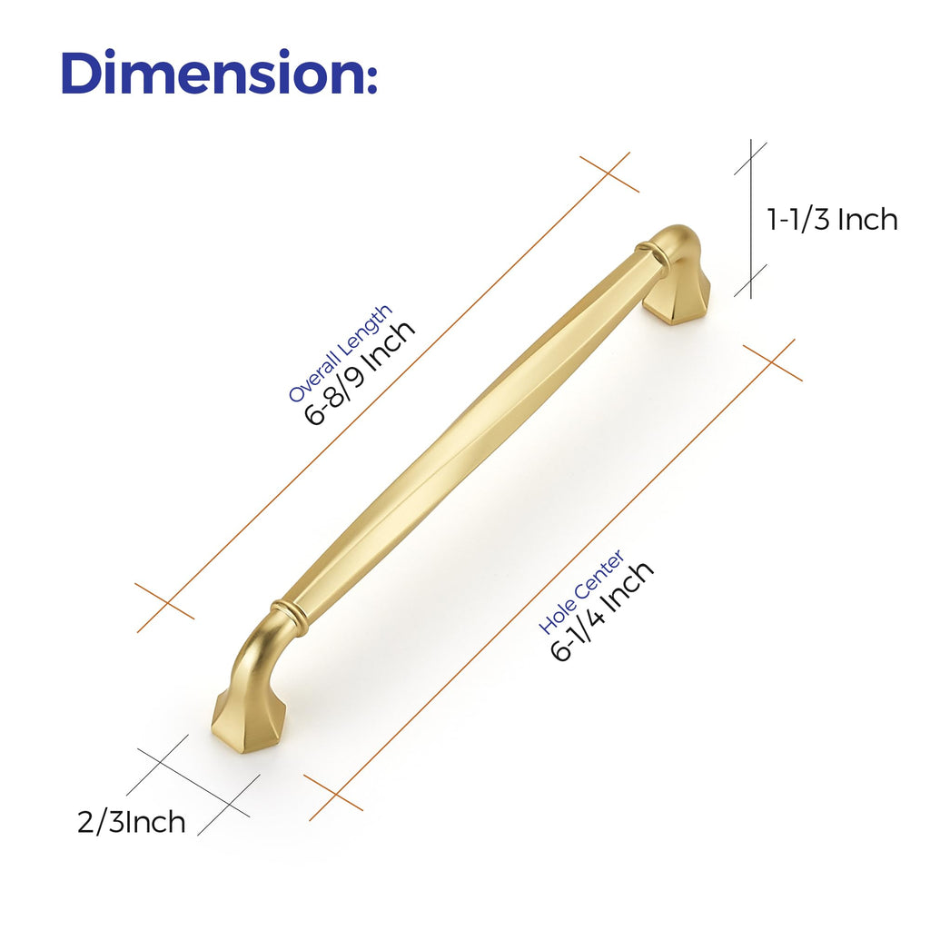 Brushed Gold Zinc Alloy Cabinet Handles,6-1/4" Pulls,5 Pack