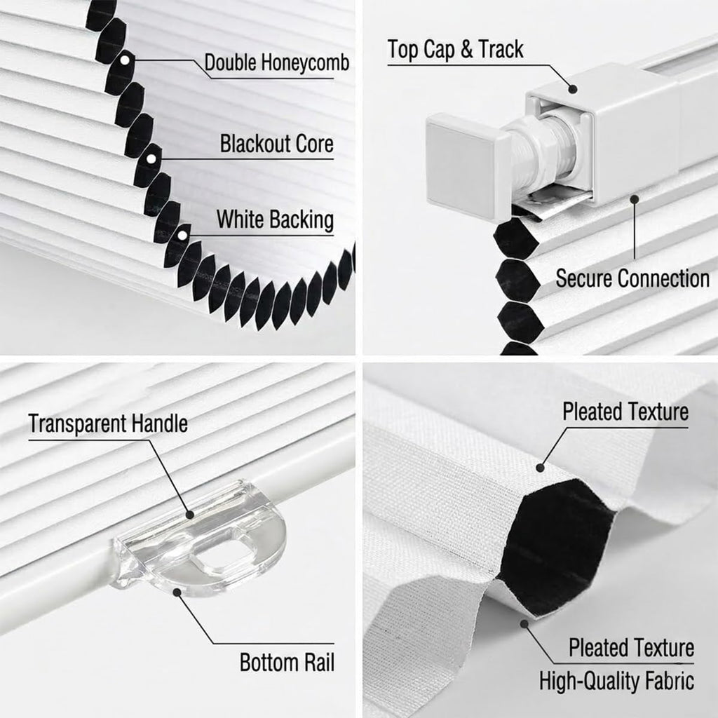 Cordless Cellular Shades, No Drill No Tools Blackout Honeycomb Blinds for Indoor Windows, Thermal Insulation Noise