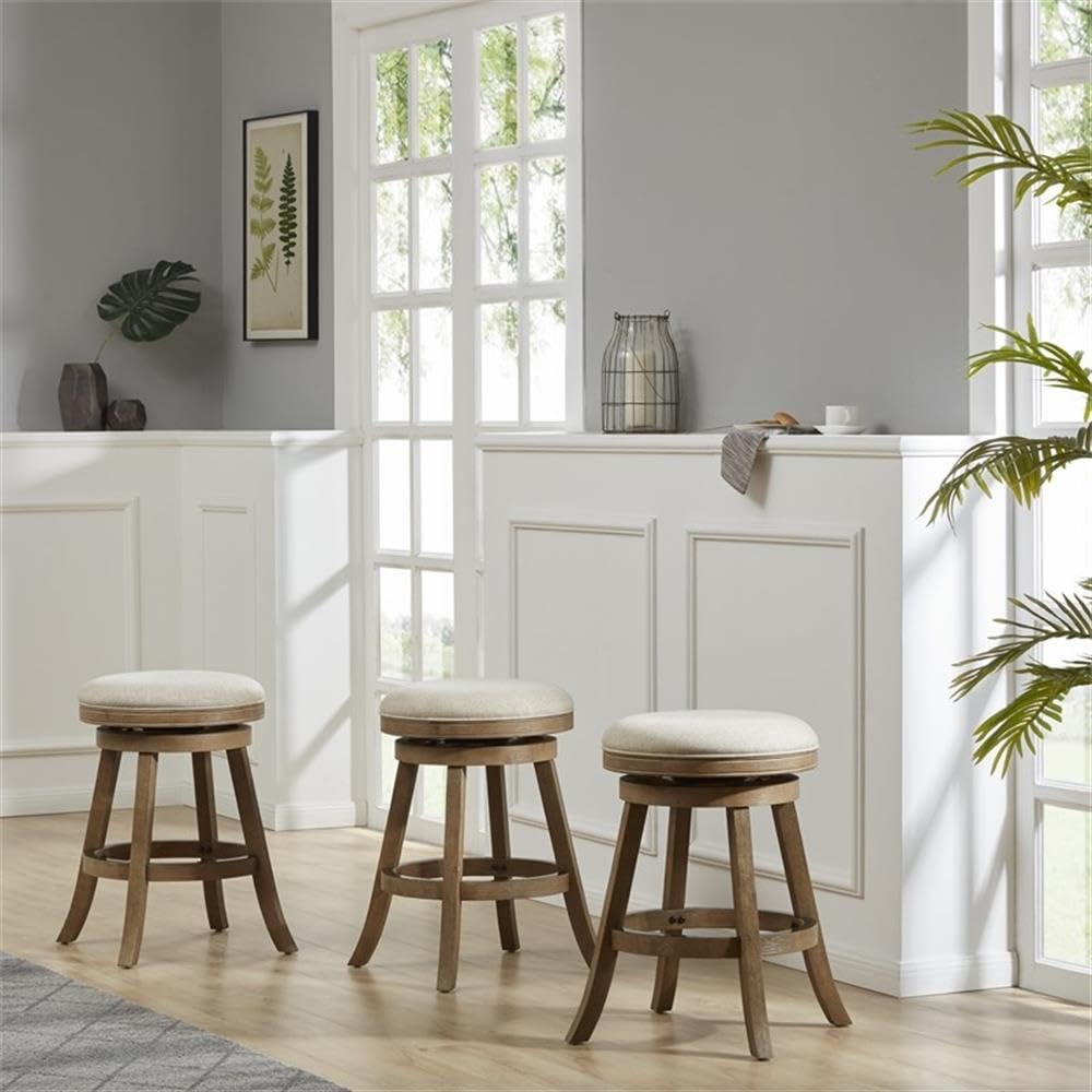 Inspired Bertoia Style Fenton Swivel Backless Counter Stool - Driftwood Wire-Brush