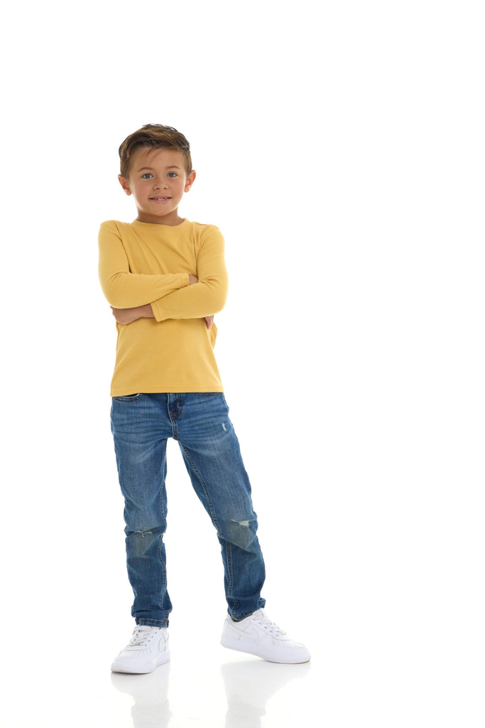 Pack Toddler Boys' Solid Long Sleeve Tees- Five Timeless Cotton Blend Crewnecks in Rich, Modern Colors