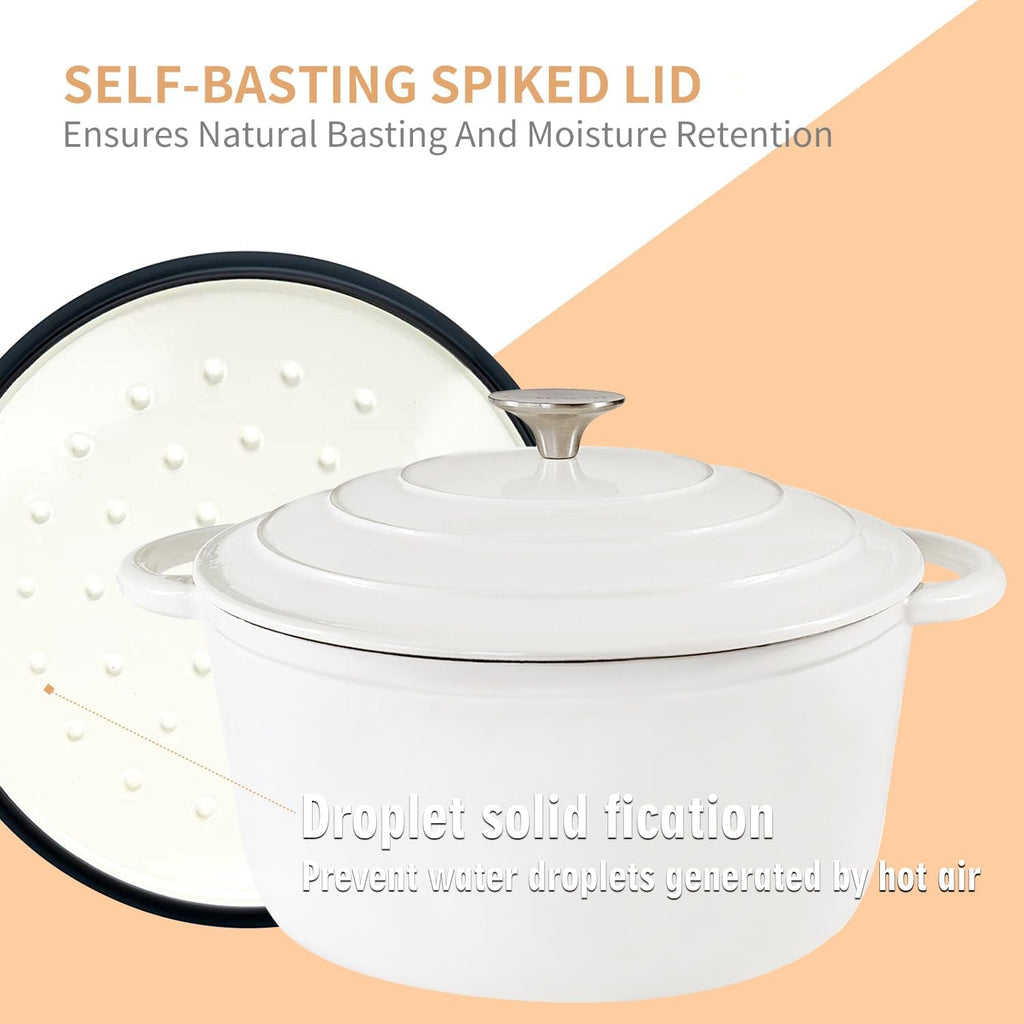6 Quart Enameled Cast Iron Dutch Oven with Lid, Heavy Duty Cast Iron Pot for Braising, Stews, Roasting, Soup