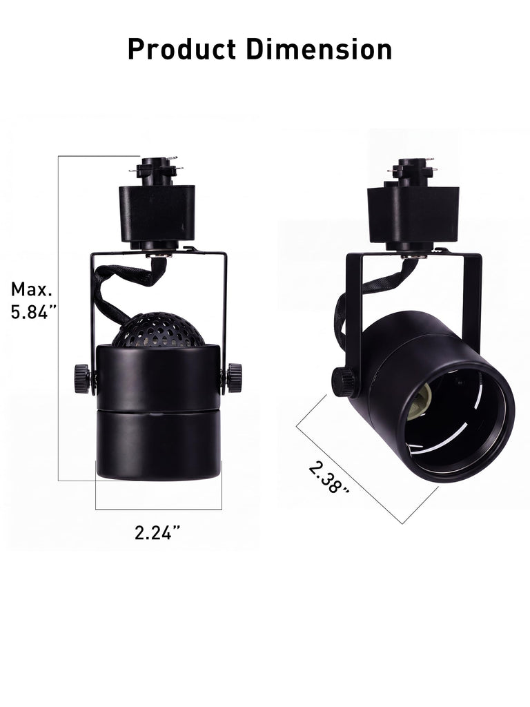 [6 Pack] H Type Track Lighting Heads to Gu10 Base Socket Light Direction Adjustable,Round,Black
