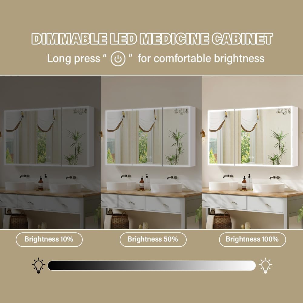White LED Mirror Medicine Cabinets, Surface Mounted 40 x 24 Inch Bathroom Mirror Cabinet with Lights 3 Colors