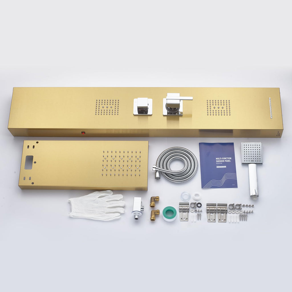 5-in-1 LED Shower Panel Tower System Stainless Steel Gold