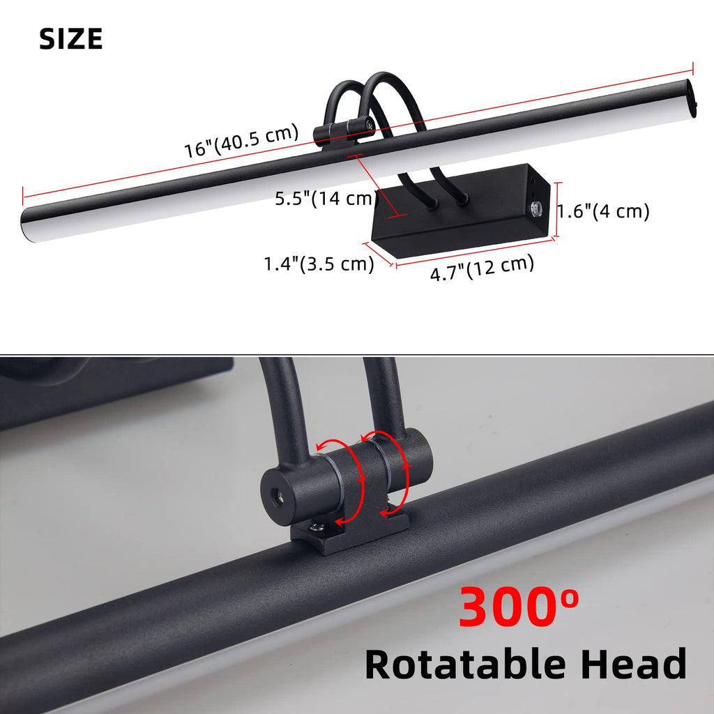 Picture Lights for Wall,5000mAh Wireless Wall Light,16" Art Light,Black