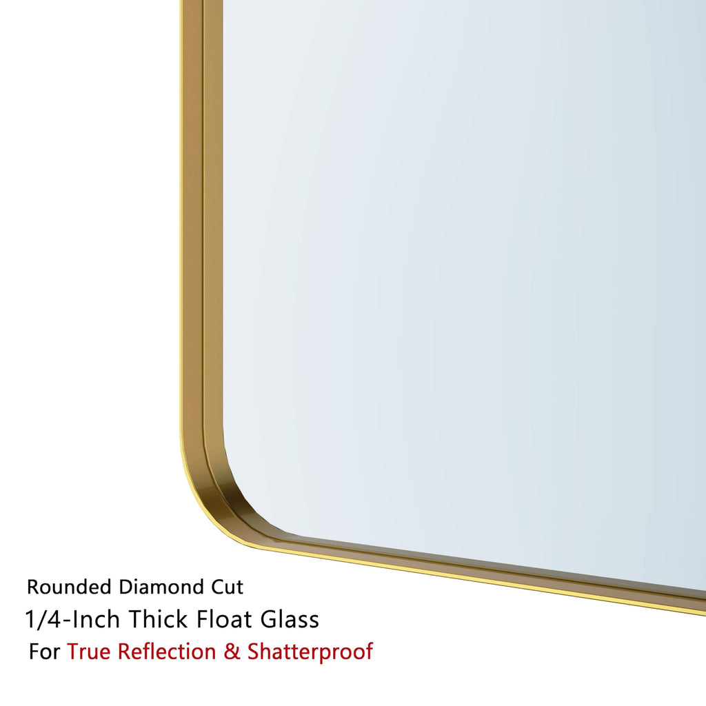 Gold Bathroom Mirror for Wall, 24 x 36 Inch Metal Framed Rounded Rectangle Vanity Mirror Modern Farmhouse, 1/4-inch