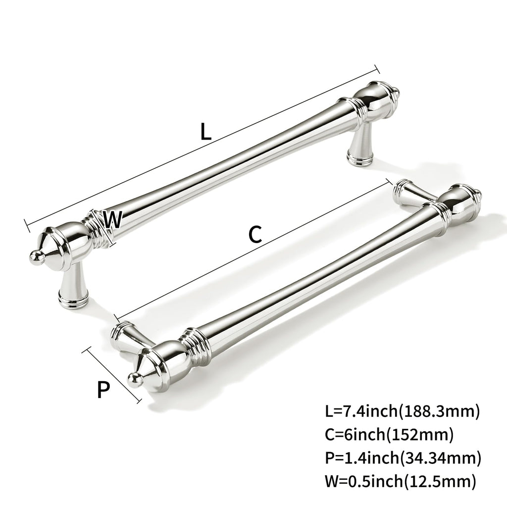 2 Pack 6 inch(152mm) Hole Center Virbant Polished Nickel Cabinet Pulls Heavy-Duty Solid Cabinet Hardware Drawer Pulls