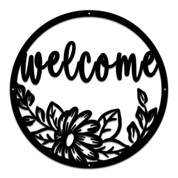 Metal Black welcome sign for front door circle Large 12 inch 14-gauge Thick metal Wall Hanging Decor Farmhouse
