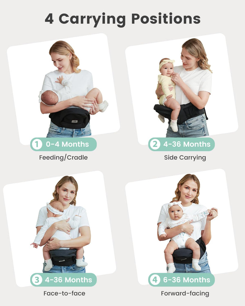 Safety-Certified Baby Hip Seat Carrier for Babies & Toddlers, Black