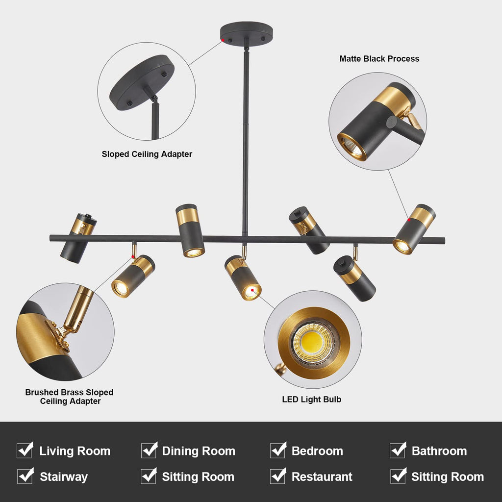 Lighting Black and Gold 7-Light Hanging Track Lighting Modern Kitchen Island Pendant Track Lighting Fixtures Mid