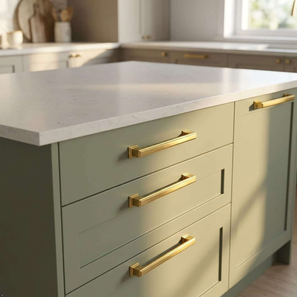 Vibrant Brushed Moderne Brass Cabinet Pulls 10 Pack, AL3071BMB