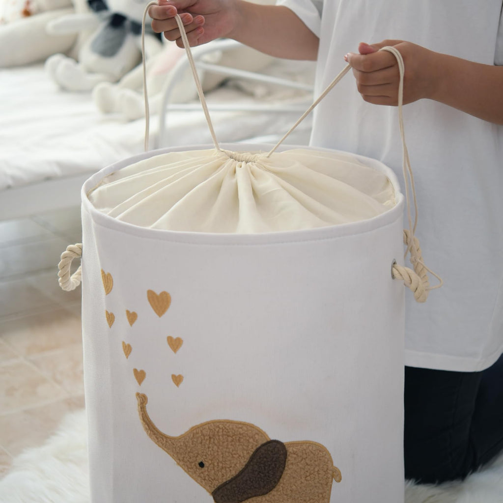 Baby Laundry Basket Laundry Hamper, Canvas 58L XL Baby Clothes Basket, Collapsible Brown Laundry Basket Toy Baskets