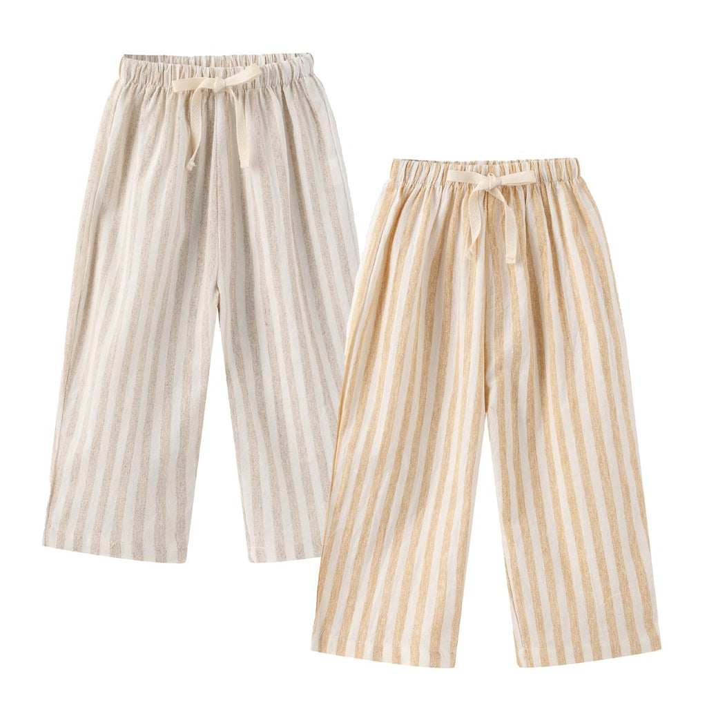 Classic Casual Pants for Boys Thin Cotton Stripe Elastics Waist Spring Summer Trousers Toddler Long Pants 2Pcs