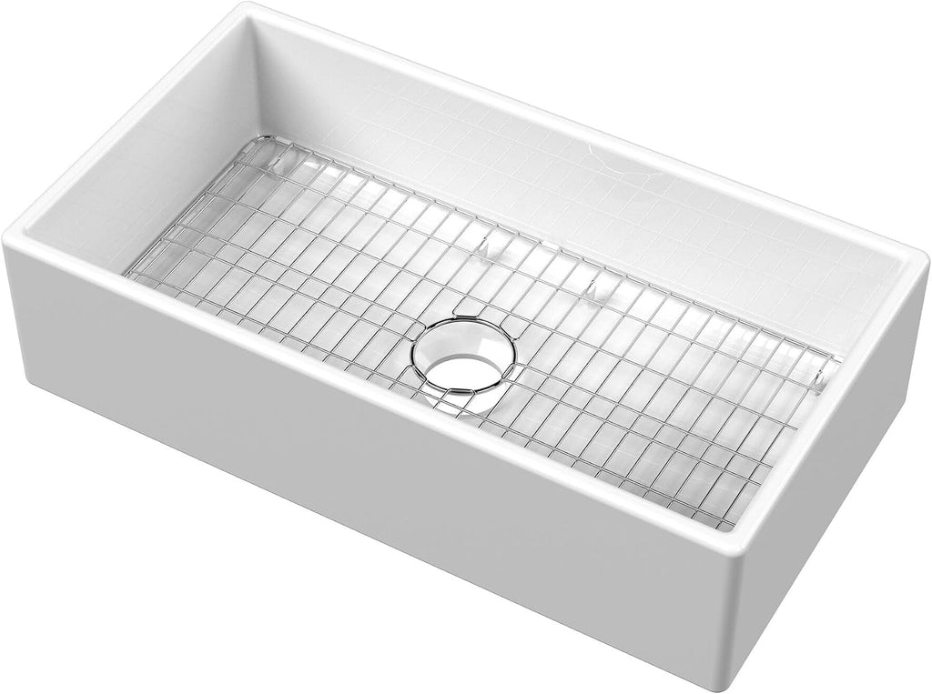 Kitchen Sink 33 inch Single Bowl Apron Front Farmhouse Sink, Fireclay Ceramic Finish Kitchen Sinks, Central Drain