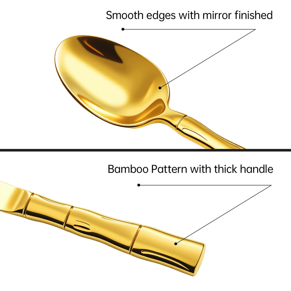 Gold Silverware Set Bamboo Pattern 20-Piece Service for 4