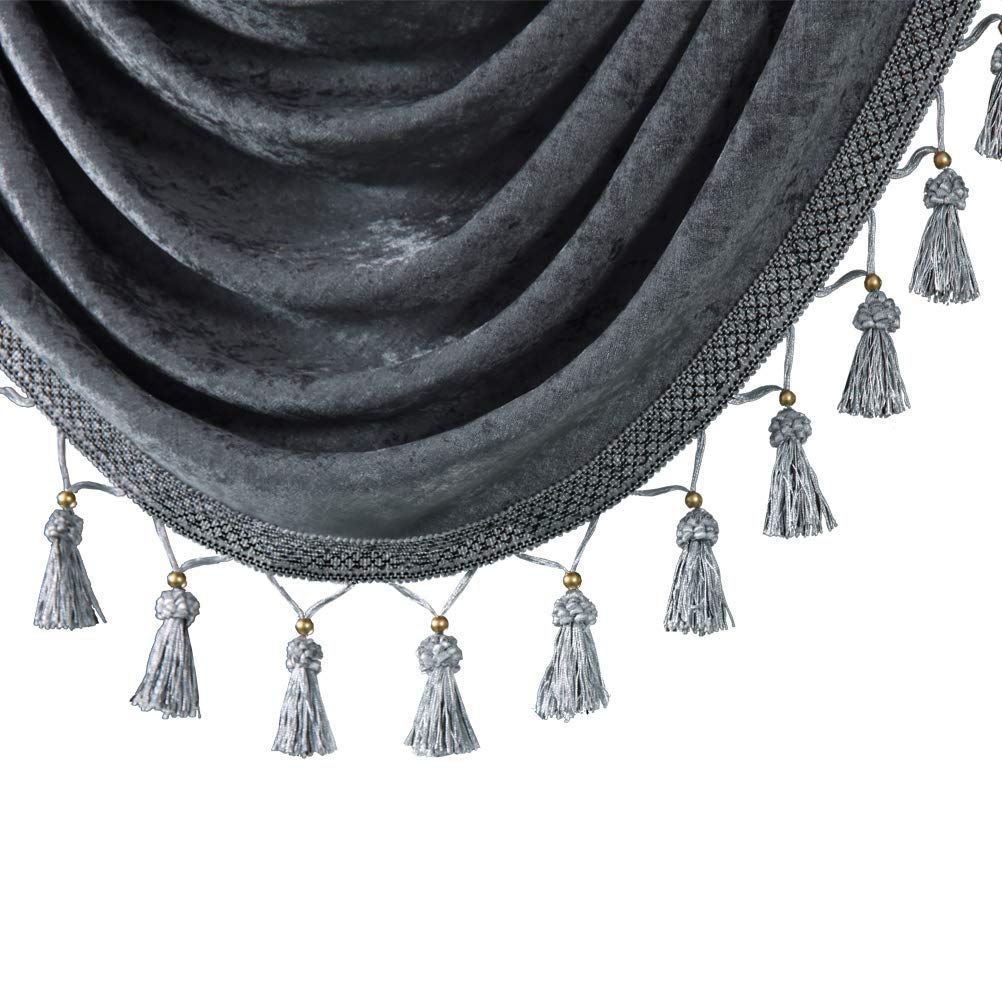 Grey Chenille Curtains Valance Window Waterfall Valance, Rod Pocket (W39 Inch, 1 Panel)