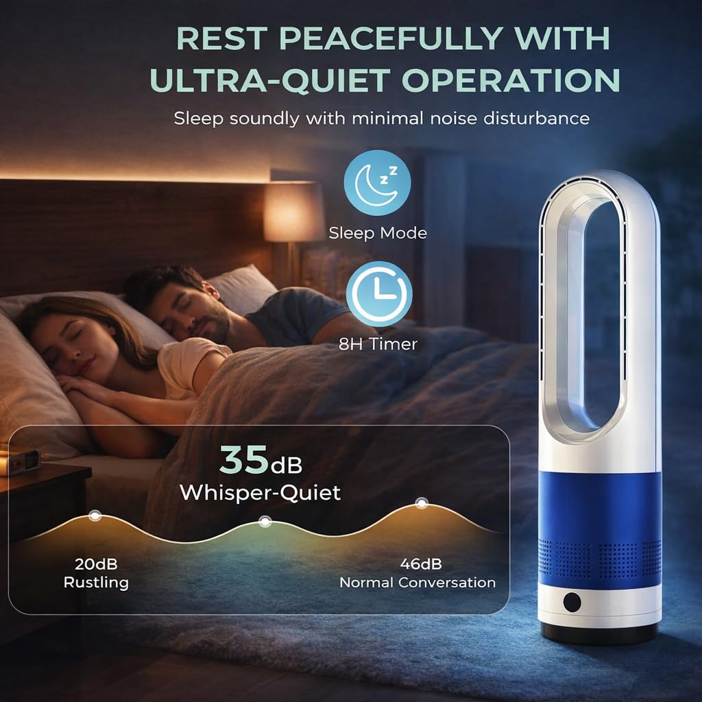 22" Bladeless Tower Fan with Remote Control, 80° Oscillating Tower Fan , 8 Speeds, 8H Timer, Quiet Cooling Fan with