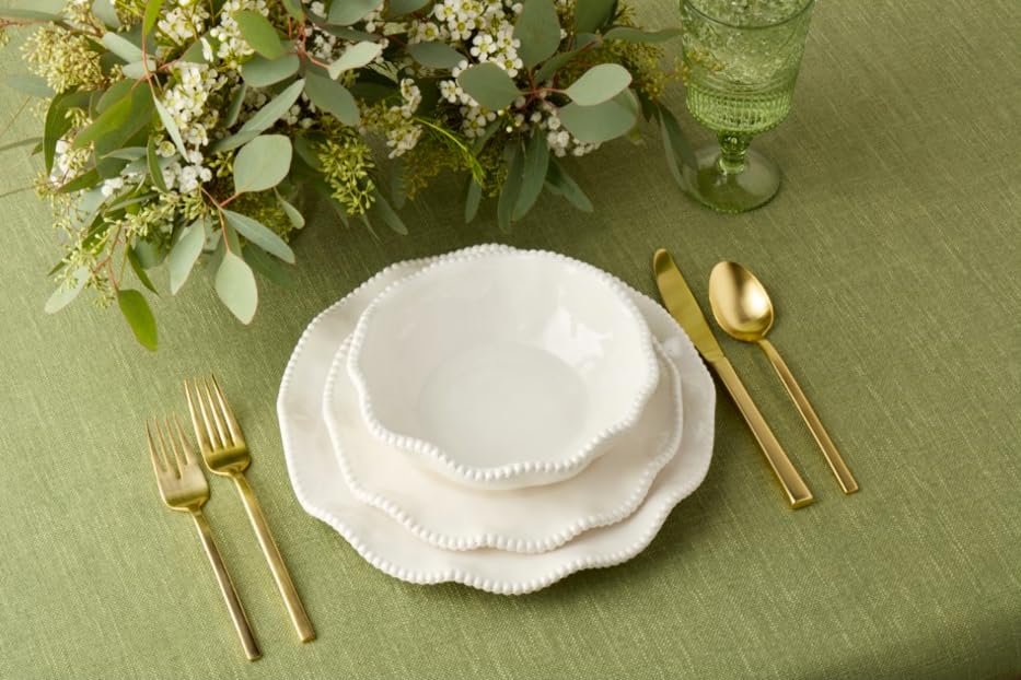 Perlette Off-White Beaded 12-Piece Dinnerware Set - Includes 4 Dinner Plates, 4 Salad Plates, 4 Bowls (7.5" x 2", 22
