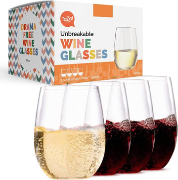 Outdoor Wine Glasses Stemless, 16oz Set of 4, Unbreakable Tritan Plastic Drinkware, Dishwasher Safe Reusable Glasses