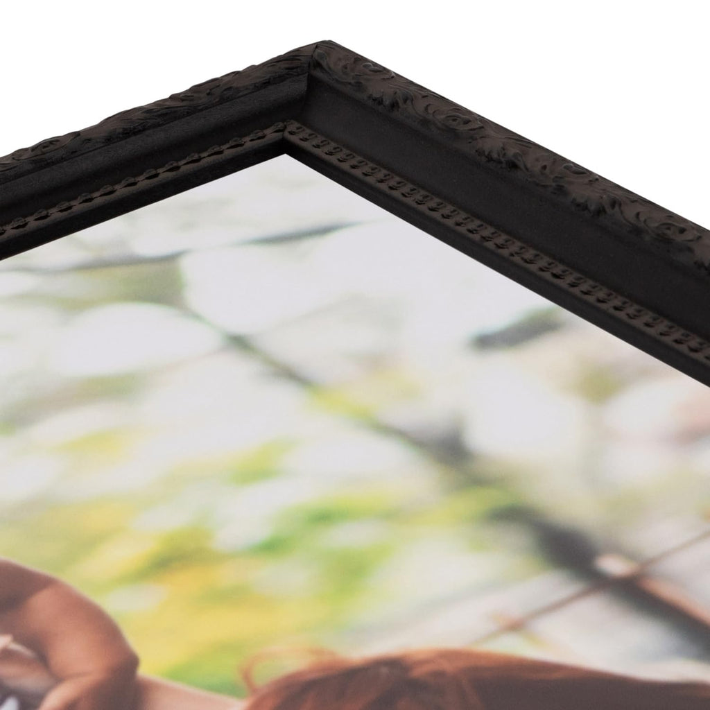 12x24 Inch Black Picture Frame, This 1.5000 Inch Custom Poster Frame is Black Engraved Edges - Comes with Acrylic and