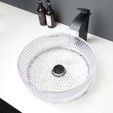 16 Inch Crystal Bathroom Vessel Sink with Faucet and Drain Combo,Diamond Shaped Clear Tempered Glass Vessel Sink Above