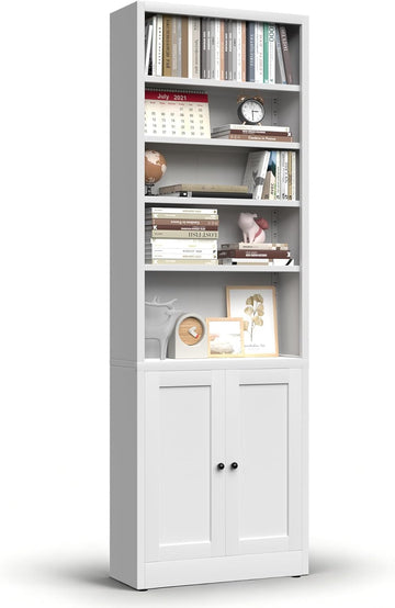 71" Metal Bookcase with Adjustable Shelves 7 Tier Bookshelf with Doors,Tall Display Cabinet Industrial Bookshelves