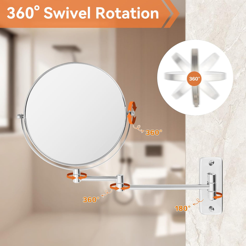 8 inch Wall Mounted Makeup Mirror, 1X/10X Magnifying Double-Sided Wall Mount Shaving Mirror (Close-Up 10X)