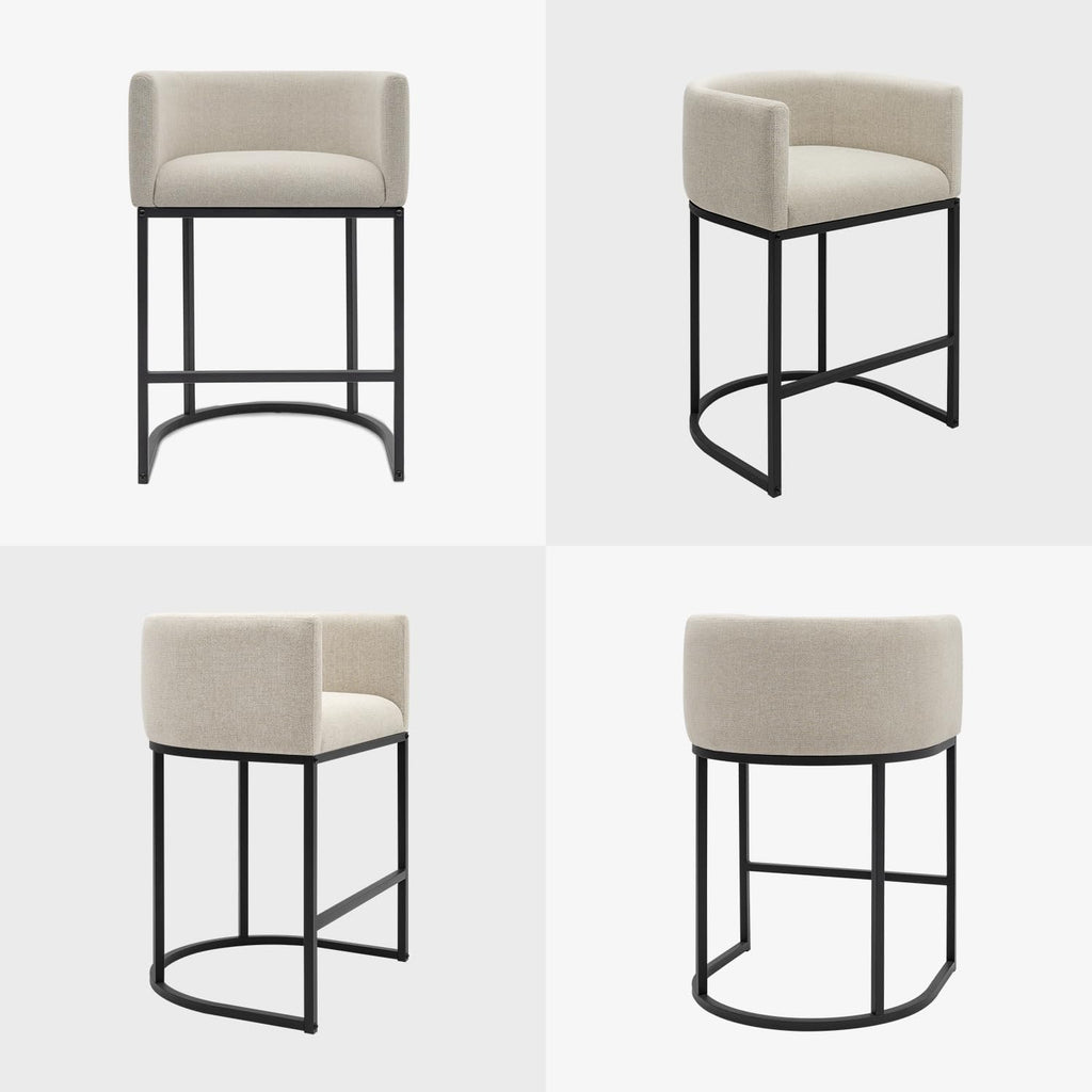 Counter Height Bar Stools Set of 2, 24 Inch Seat Height Barstools, Fabric Upholstered Bar Chair Island, Linen Counter