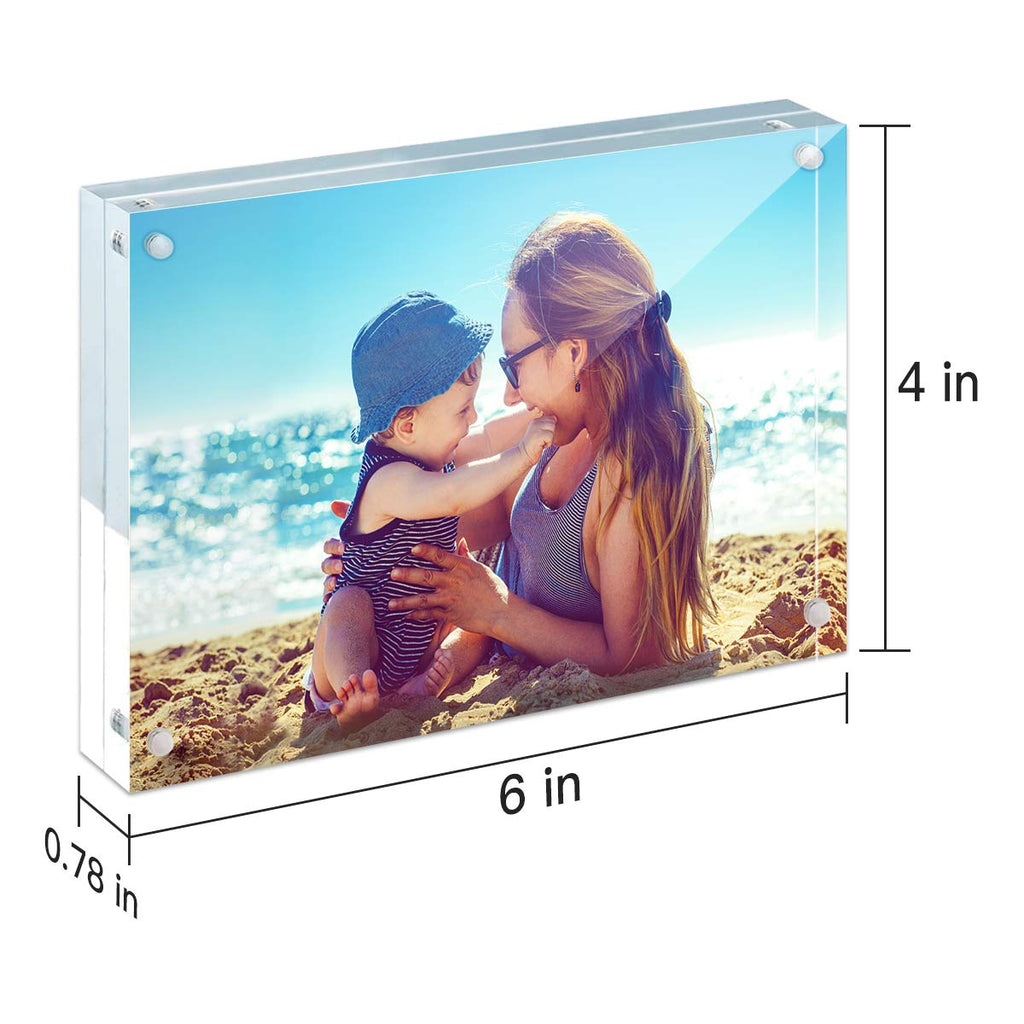 Acrylic Frame, 2 Pack 4x6 Acrylic Picture Frames, 20mm Thicker Frameless Clear Frame Double Sided Magnetic Frame