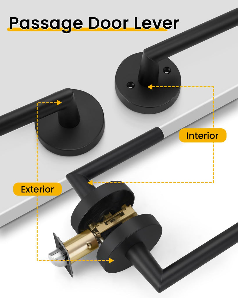 Passage Matte Black Closet Door Handles Interior 8 Pack