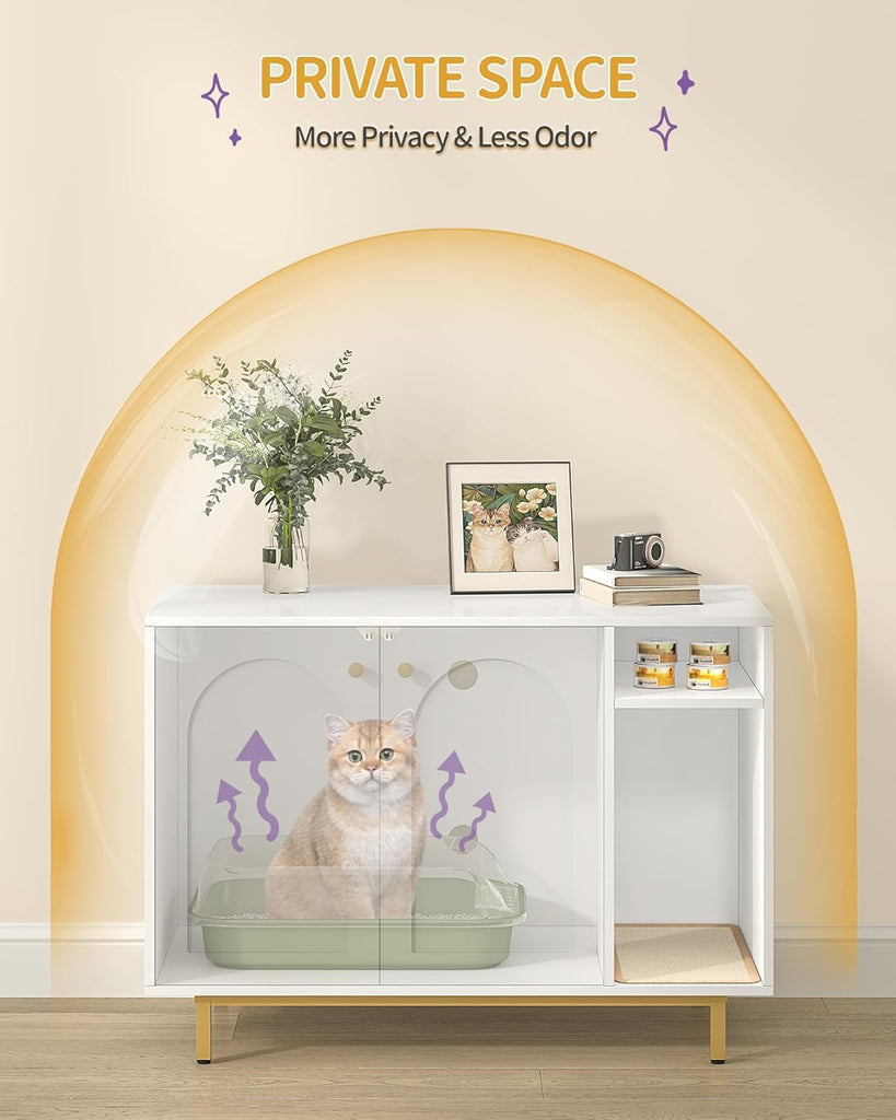 Cat Litter Box Enclosure, Hidden Litter Box Furniture with Storage