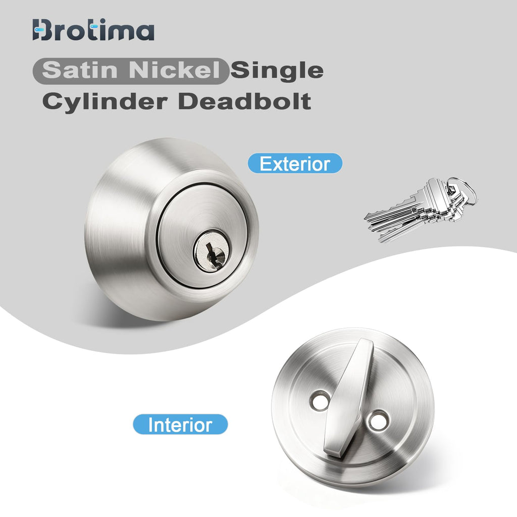 1 Pack Satin Nickel Single Cylinder Deadbolt Lock Set, Keyed One Side Door Lock for Exterior and Interior Door