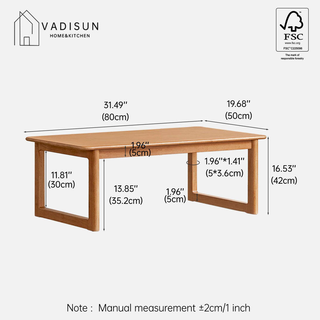 100% Solid Wood Tatami Table, Japanese Floor Coffee Table (Natural, 31.5'')