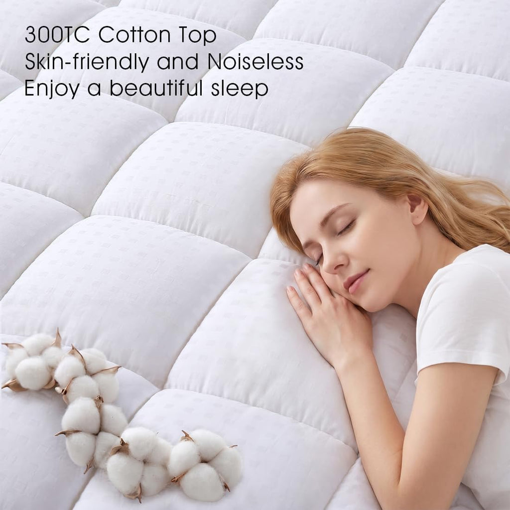 King Size Mattress Pad Cotton Pillow Top Mattress Topper White | Cooling Mattress Cover Cotton Top,8-21" Deep Pocket