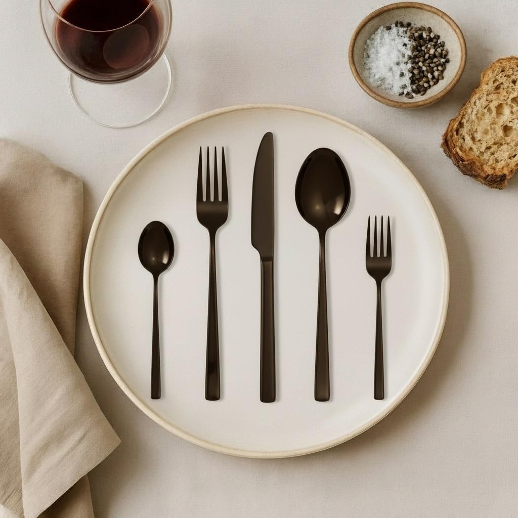Silverware Set for 6, 30-Piece Oxford Flatware Set, Flat Handle Stainless Steel Cutlery Set with Fork Knife Spoon